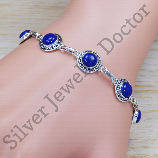 Ancient Look Jewelry Lapis Lazuli Gemstone 925 Sterling Silver Bracelet SJWBR-314