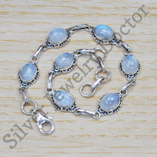 Designer Jewelry 925 Sterling Silver Rainbow Moonstone Bracelet SJWBR-317