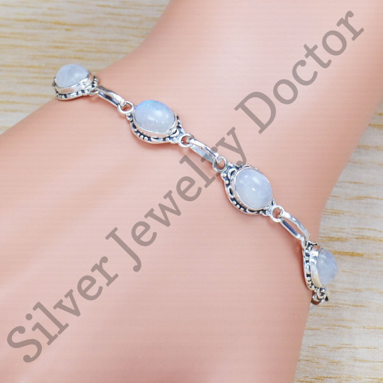 Designer Jewelry 925 Sterling Silver Rainbow Moonstone Bracelet SJWBR-317