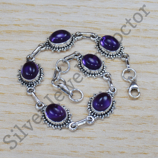 925 Sterling Silver Amethyst Gemstone Beautiful Jewelry Royal Bracelet SJWBR-324