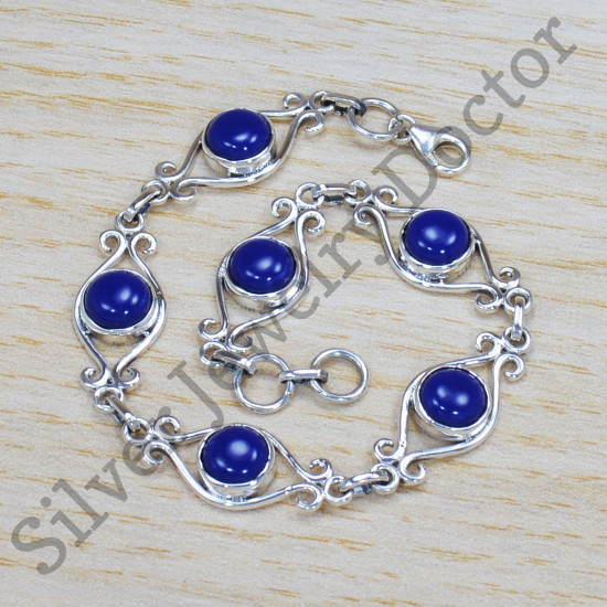 Authentic 925 Sterling Silver Fancy Jewelry Lapis Lazuli Gemstone Bracelet SJWBR-328