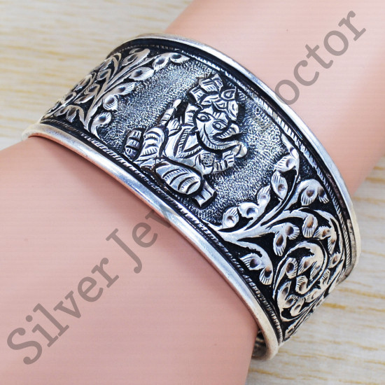 Jaipur Fashion Jewelry Plain Silver 925 Real Sterling Silver Adjustable Bangle SJWB-120