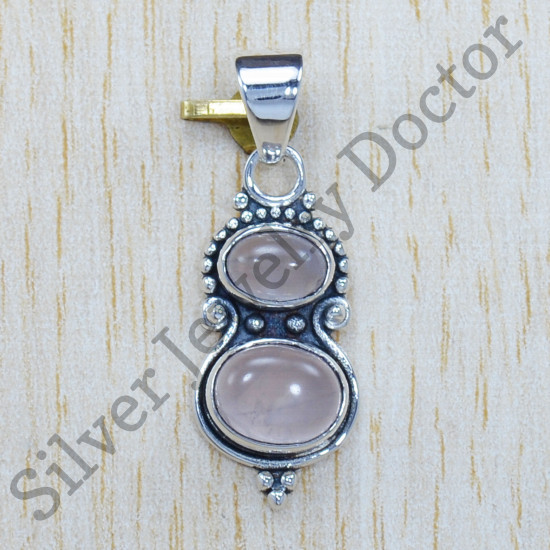 925 Sterling Silver Rose Quartz Gemstone Jewelry Classic Pendant SJWP-266