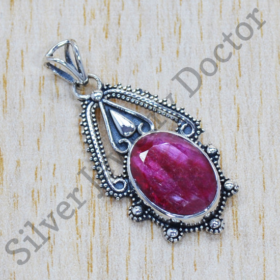 Indian Fashion 925 Sterling Silver Ruby Gemstone Jewelry Pendant SJWP-284