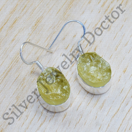 Exclusive 925 Sterling Silver Rough Lemon Quartz Gemstone Fine Jewelry Set SJWS-44