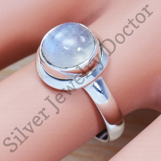 925 Real Sterling Silver Classic Look Jewelry Rainbow Moonstone Finger Ring SJWR-822
