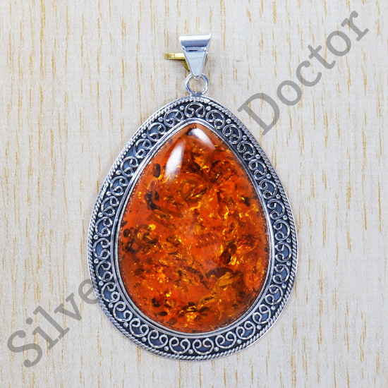Amber Gemstone Authentic 925 Sterling Silver Jewelry Exclusive Pendant SJWP-309