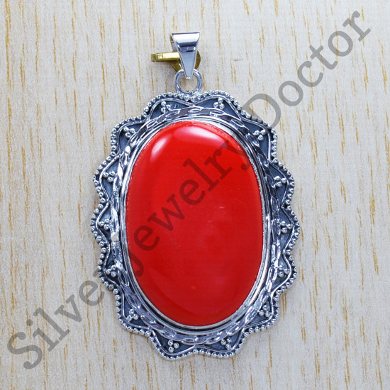 Coral Gemstone Magnificent 925 Sterling Silver Jewelry Wedding Pendant SJWP-315
