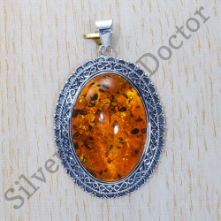 SilverAmber Lovely 925 Sterling Silver & Baltic Amber Designer Necklace AD904 