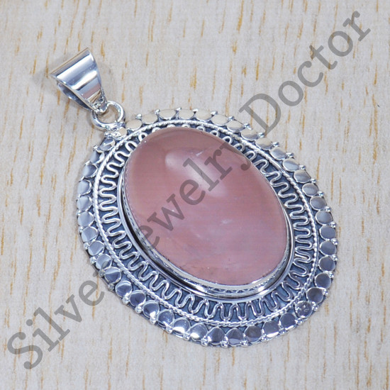 Beautiful Rose Quartz Gemstone 925 Sterling Silver Jewelry Nice Pendant SJWP-370