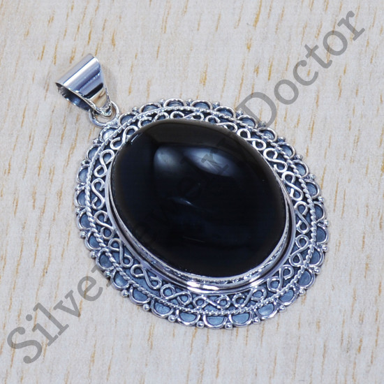Black Onyx Gemstone 925 Sterling Silver Fancy Jewelry Classic Pendant SJWP-381