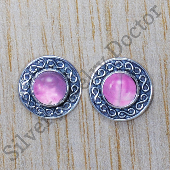 Beautiful Rose Quartz Gemstone 925 Sterling Silver Jewelry Stud Earring SJWES-98