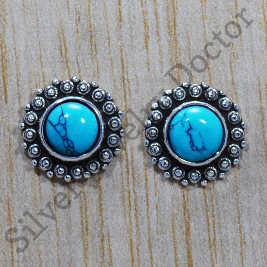 925 Sterling Silver Fine Jewelry Turquoise Gemstone Classic Stud Earring SJWES-156