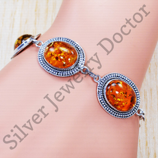 925 Sterling Silver Amber Gemstone Beautiful Jewelry Fancy Bracelet SJWBR-347