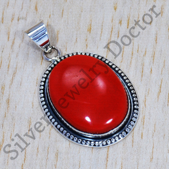 Coral Gemstone 925 Sterling Silver Classic Look Jewelry Fine Pendant SJWP-430