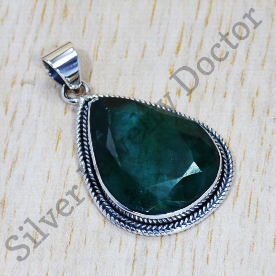 Emerald Gemstone 925 Sterling Silver Traditional Jewelry Fine Pendant SJWP-457