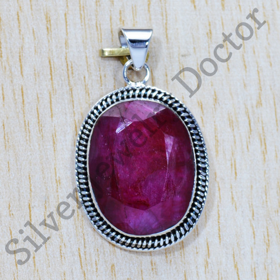 Corundum Ruby Gemstone Traditional Jewelry 925 Sterling Silver Pendant SJWP-472