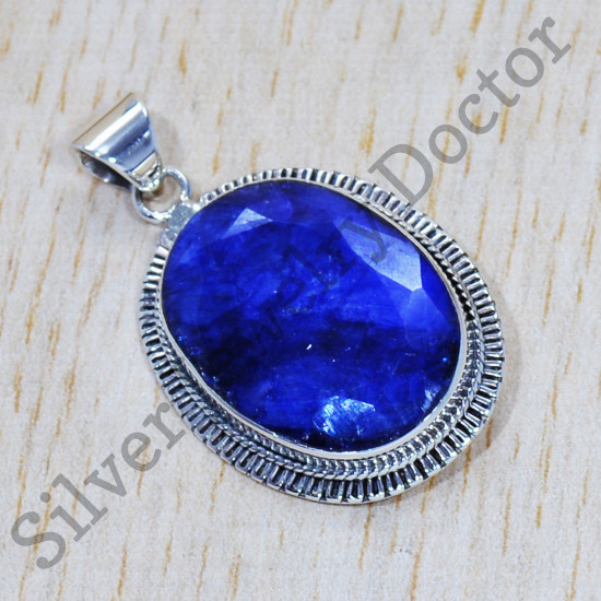 Authentic 925 Sterling Silver Traditional Jewelry Sapphire Gemstone Pendant SJWP-510