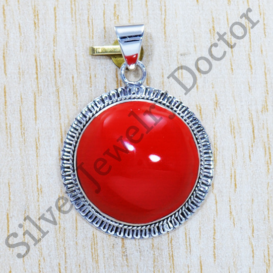 Coral Gemstone Real 925 Sterling Silver Causal Wear Jewelry Pendant SJWP-511