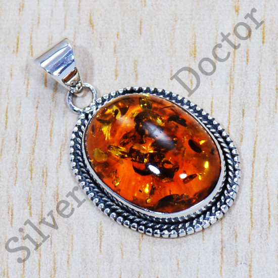Amber Gemstone Factory Direct Jewelry 925 Sterling Silver Pendant SJWP-527