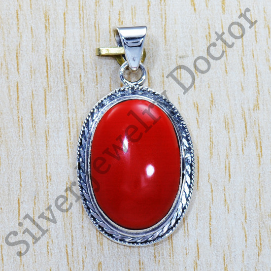 Anniversary Gift Jewelry 925 Sterling Silver Coral Gemstone Pendant SJWP-537
