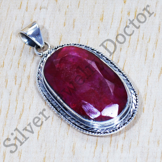 Corundum Ruby Gemstone 925 Sterling Silver Exclusive Jewelry Pendant SJWP-541