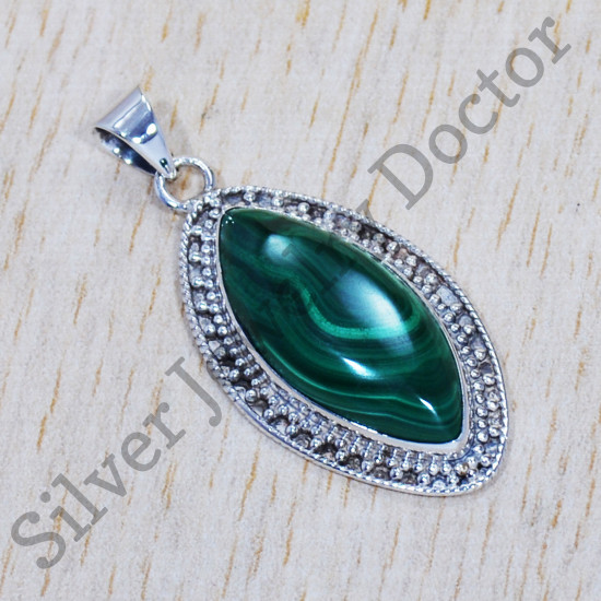 Beautiful 925 Sterling Silver Jewelry Malachite Gemstone Jewelry Pendant SJWP-569