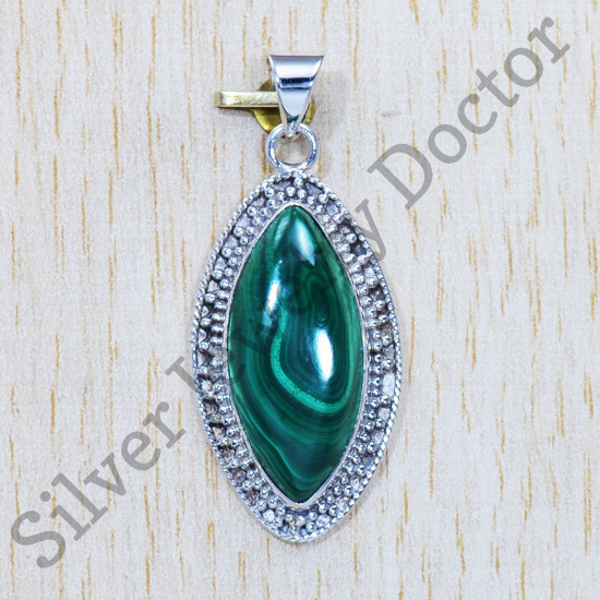 Beautiful 925 Sterling Silver Jewelry Malachite Gemstone Jewelry Pendant SJWP-569