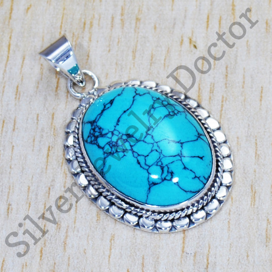 Genuine 925 Sterling Silver New Designer Jewelry Turquoise Gemstone Pendant SJWP-594