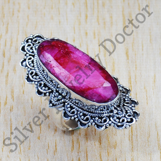 925 Sterling Silver Anniversary Gift Jewelry Ruby Gemstone Finger Ring SJWR-827