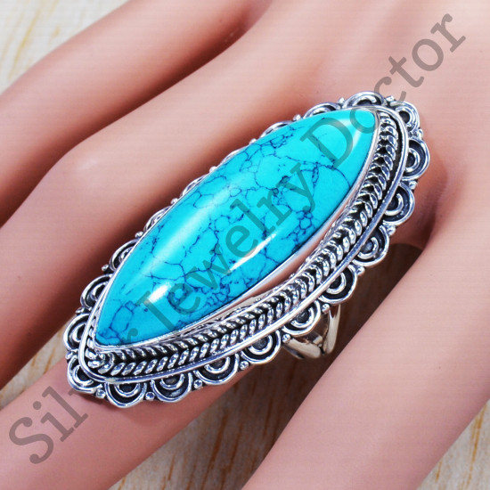 Authentic 925 Sterling Silver Turquoise Gemstone Traditional Jewelry Ring SJWR-835