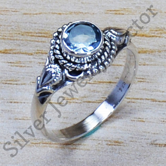 Authentic 925 Sterling Silver Jewelry Blue Topaz Gemstone Fancy Ring SJWR-871