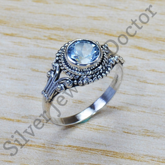 Blue Topaz Gemstone 925 Sterling Silver Anniversary Gift Jewelry Ring SJWR-896