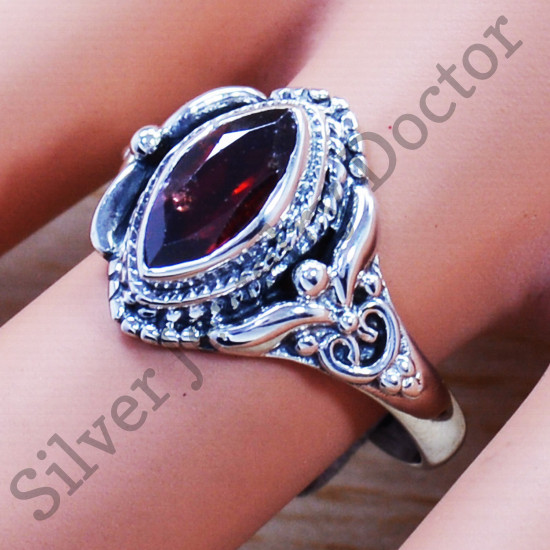 925 Sterling Silver Garnet Gemstone Causal Wear Jewelry Ring SJWR-926