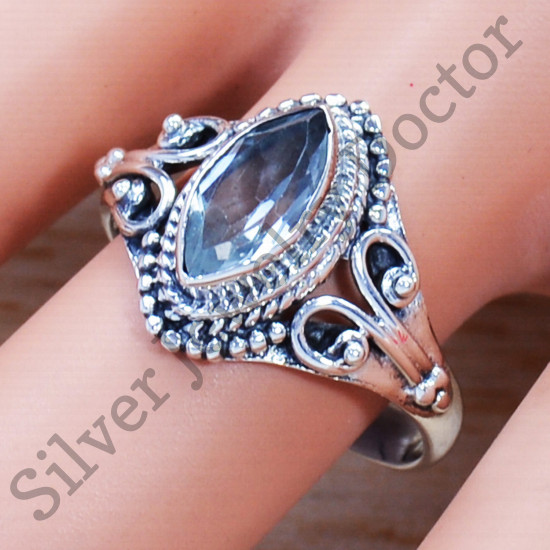 Blue Topaz Gemstone 925 Pure Sterling Silver Wedding Jewelry Ring SJWR-959