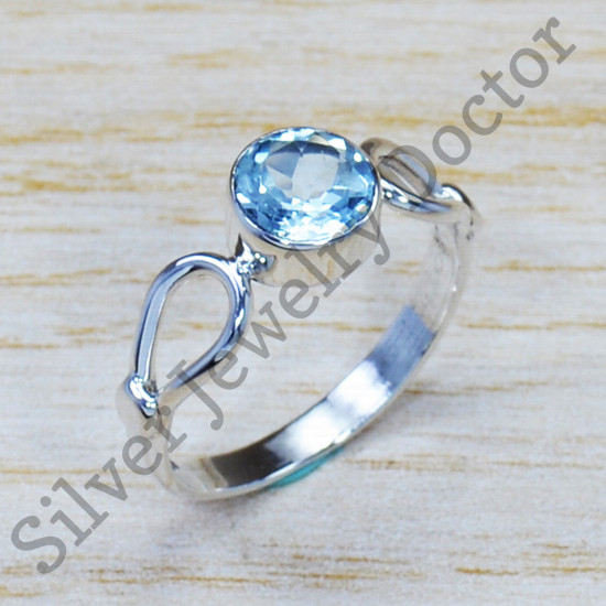 925 Real Sterling Silver Royal Jewelry Blue Topaz Gemstone Fine Ring SJWR-968