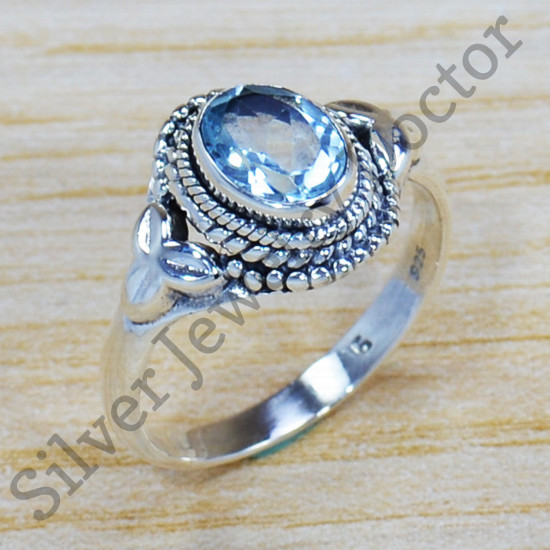 Blue Topaz Gemstone 925 Sterling Silver Light Weight Jewelry Ring SJWR-1014