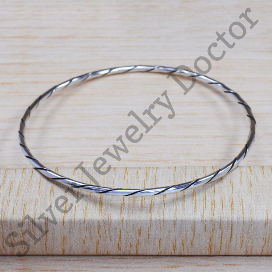 Authentic 925 Sterling Silver Ancient Look Jewelry Fine Bangle SJWB-157