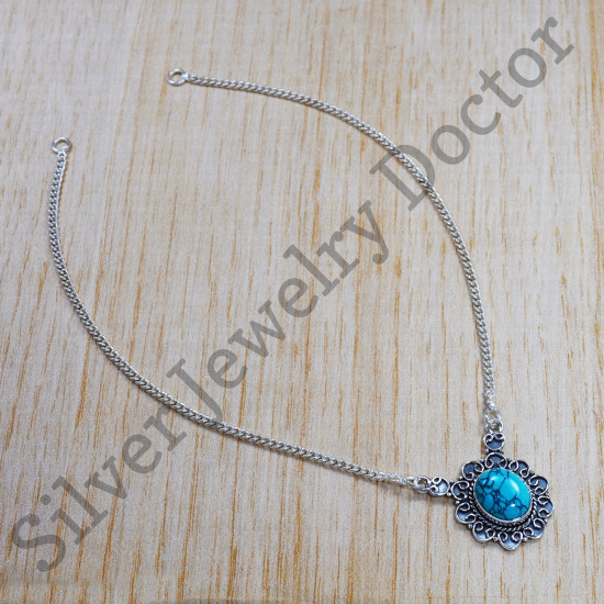 Anniversary Gift 925 Sterling Silver Turquoise Gemstone Jewelry Necklace SJWN-100