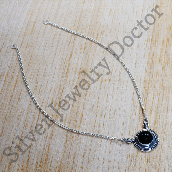 Antique Look Jewelry 925 Sterling Silver Jewelry Black Onyx Gemstone Necklace SJWN-121