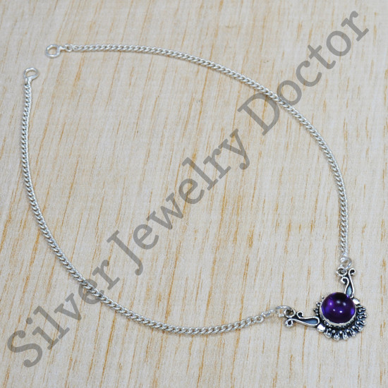 925 Sterling Silver Casual Wear Jewelry Amethyst Gemstone Royal Necklace SJWN-131