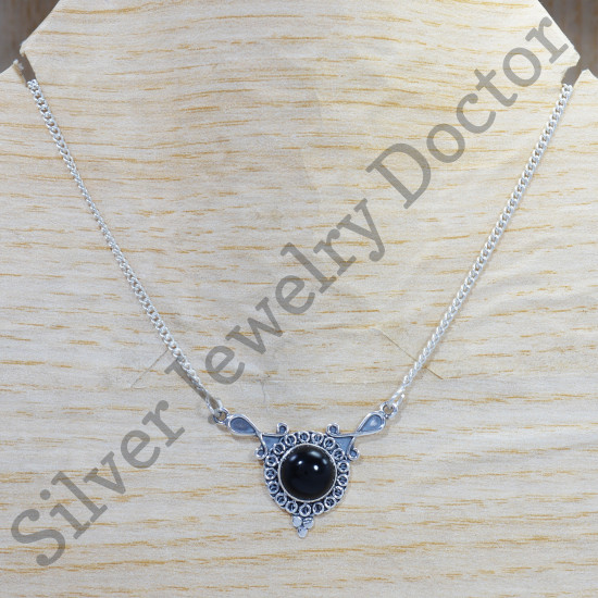 Casual Wear 925 Sterling Silver Jewelry Black Onyx Gemstone Necklace SJWN-141