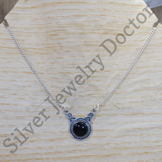 Ancient Look 925 Sterling Silver Black Onyx Gemstone Jewelry Unique Necklace SJWN-145