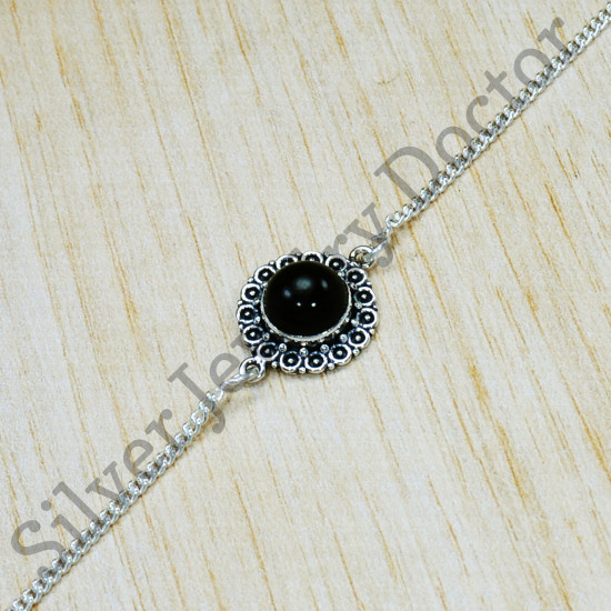 Black Onyx Gemstone 925 Sterling Silver Semi Precious Jewelry Royal Bracelet SJWBR-378