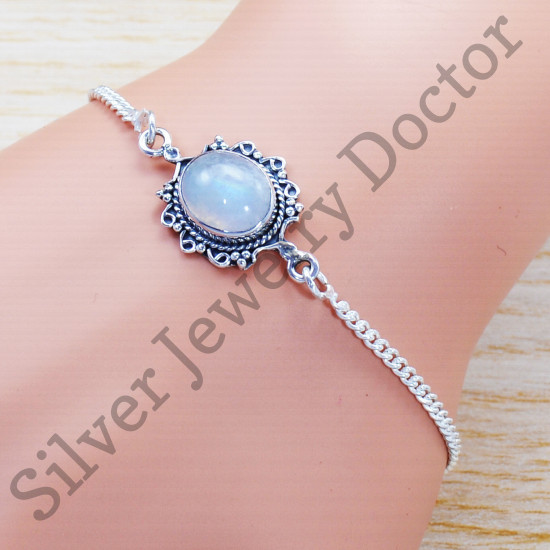 925 Real Sterling Silver Rainbow Moonstone Beautiful Jewelry Stylish Bracelet SJWBR-381