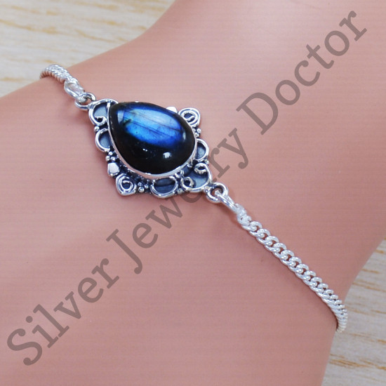 Anniversary Gift 925 Sterling Silver Jewelry Labradorite Gemstone Fancy Bracelet SJWBR-400