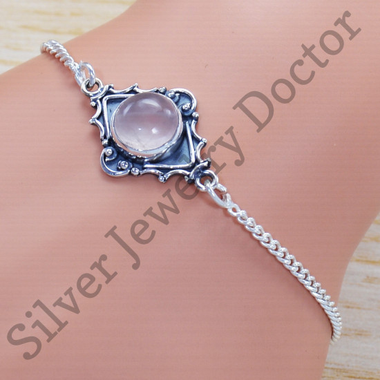 Ancient Look Jewelry 925 Sterling Silver Nice Rose Quartz Gemstone Bracelet SJWBR-406