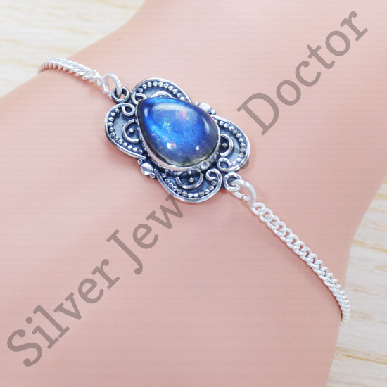 Beautiful Jewelry Nice Labradorite Gemstone 925 Real Sterling Silver Bracelet SJWBR-412