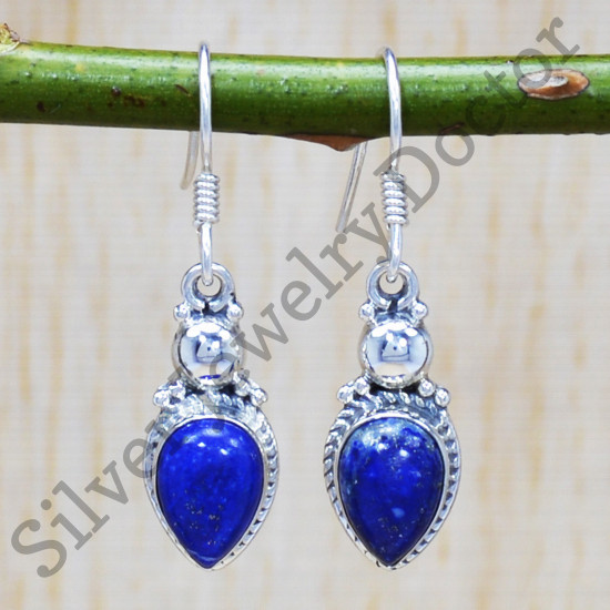 Authentic 925 Sterling Silver Jewelry Lapis Lazuli Gemstone Earrings SJWE-249