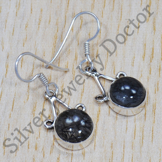 Exotic Black Rutile Gemstone 925 Sterling Silver Fancy Jewelry Earrings SJWE-271